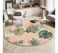 GDJSMIN Pink Rugs Living Room Round Large Rug,Non-Slip Carpet Rugs For Bedroom,3D Hand Drawn Botanical Illustration Washable Rug For Rooms (180Cm,Palm Leaf Pattern)