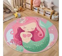 GDJSMIN Pink Rugs Living Room Round Large Rug,Non-Slip Carpet Rugs For Bedroom,3D Marine Life Illustration Washable Rug For Rooms (160Cm,Cartoon Mermaid)