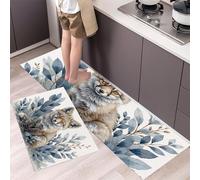 GDJSMIN Plant Branches And Leaves Kitchen Rugs Sets Of 2 Non Slip Washable Cute Little Fox Kitchen Rugs And Mats For Floor Runner Rug Floor Carpet For Laundry, Hallways