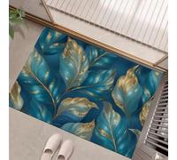 GDJSMIN Plant Illustrations Door Mat 90 X 150 Cm - Machine Washable Mat Super Soft Non Slip Doormat Indoor Outdoor Abstract Palm Leaf Pattern Absorbent Floor Mats Heavy Duty Entrance Rug, Blue-Green