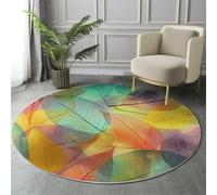 GDJSMIN Plant Leaf Texture Round Rugs Ø160Cm Living Room Non Slip Round Area Rug Short Pile Colorful Vein Pattern Bedroom Circle Carpet Washable Soft Floor Mat Rugs For Kids Room Decor,Colorful