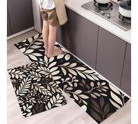GDJSMIN Plant Style Kitchen Mats - Fern Leaf Elements Non Slip Washable Kitchen Rug Sets 2 Piece Beige For Hallway Laundry Room 45×75Cm+45×150Cm