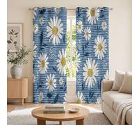 GDJSMIN Plants Flowers Curtains 2 Panels White Daisy Curtain Room Darkening Grommet Window Drapes Modern Decorative Window Treatments for Bedroom Living Room, 90 x 90 Inch, Light Blue