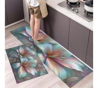 GDJSMIN Plants Flowers Kitchen Carpet Runners,Gradient Pink Washable Kitchen Rug Runners,Gradient Lilies Low Pile Floor Mat For Bedroom Entrance Laundry Room(40×60Cm+40×120Cm)