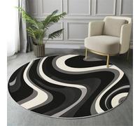 GDJSMIN Pop Art Style Rugs Round Ø 160Cm Living Room Wave Pattern Design Non-Slip Area Rug Round Machine Washable Floor Carpet Short Pile Soft Circle Rug For Bedroom Nursery,Black