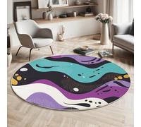 GDJSMIN Pop Art Style Rugs Round Ø 200Cm Living Room Wavy Shapes Non-Slip Area Rug Round Machine Washable Floor Carpet Short Pile Soft Circle Rug For Bedroom Nursery, Purple