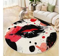 GDJSMIN Pop Art Style Rugs Round Ø 90Cm Living Room Abstract Ink Lips Non-Slip Area Rug Round Machine Washable Floor Carpet Short Pile Soft Circle Rug For Bedroom Nursery, Black