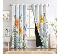 GDJSMIN Poppy Green Leaves Blackout Curtains Wildflowers In The Countryside Light Blocking Darkening Grommet Sage Green Curtain for Living Room Villa, Bedroom 2 Panels Set, 66 x 72 Inch