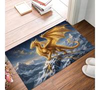 GDJSMIN Realistic Fantasy Animals Door Mats Indoor, Washable Soft Doormats,Golden Dragon Snow Mountain Entrance Mat Ultra Thin Low-Pile Entry Rug for Bedroom Kitchen Hallway,80 x 120 cm, Gold