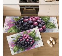 GDJSMIN Realistic Style Kitchen Mat, Non Slip Washable Kitchen Floor Rug,Water Droplets Blackberry Illustration, Soft Absorbent Mat For Kitchens Sink,44×70Cm+44×120Cm,Dark Purple