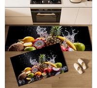 GDJSMIN Realistic Style Kitchen Mat, Non Slip Washable Kitchen Floor Rug,Water Splashes Pineapple Banana, Soft Absorbent Mat For Kitchens Sink,44×70Cm+44×120Cm,Black