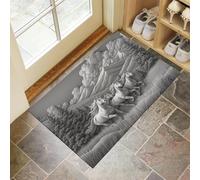 GDJSMIN Relief Art Style Door Mats Indoor Washable,Soft Thin Short Pile Horses Running On The Grass Doormat Inside for Entryway Kitchen Entrance Floor Mat,Grey,45 x 75 cm