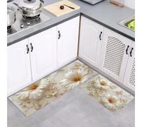 GDJSMIN Relief Style Kitchen Mat, Non Slip Washable Kitchen Floor Rug,Luxurious Flowers Butterflies, Soft Absorbent Mat For Kitchens Sink,50×80Cm+50×120Cm,White