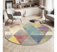 GDJSMIN Retro Distressed Style Rugs Round Ø 200Cm Living Room Geometric Triangle Pattern Non-Slip Area Rug Round Machine Washable Floor Carpet Short Pile Soft Circle Rug For Bedroom Nursery, Yellow