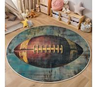 GDJSMIN Retro Distressed Style Rugs Round Ø 80Cm Living Room American Football Non-Slip Area Rug Round Machine Washable Floor Carpet Short Pile Soft Circle Rug For Bedroom Nursery,Blue