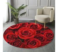 GDJSMIN Romantic Style Round Rugs Ø160Cm Living Room Non Slip Round Area Rug Short Pile Red Rose Pattern Bedroom Circle Carpet Washable Soft Floor Mat Rugs For Kids Room Decor,Deep Red