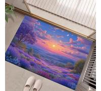 GDJSMIN Romantic Sunset Scenery Door Mats Indoor Washable,Soft Thin Short Pile Purple Lavender Field Doormat Inside For Entryway Kitchen Entrance Floor Mat,Purple,60 X 90 cm