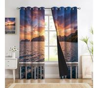GDJSMIN Room Drarkening Curtains,Tropical Islands Curtain for Bedroom,Sunset Mountain Scenery 2 Panels Thermal Insulated,Light Orange Drapes for Living Room 66 x 72 Inch