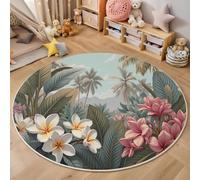 GDJSMIN Round Area Rug 120Cm Soft Circle Carpet Rug Short Pile Non Slip Washable Tall Palm Trees Floor Round Rugs For Living Room Bedroom(Olive Green Tropical Rainforest)