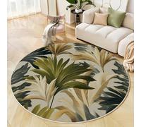 GDJSMIN Round Area Rug 120Cm Soft Circle Carpet Rug Short Pile Non Slip Washable Tropical Palm Leaf Pattern Floor Round Rugs For Living Room Bedroom(Cream Modern Coastal Style)