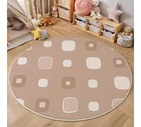 GDJSMIN Round Area Rug 160Cm Soft Circle Carpet Rug Short Pile Non Slip Washable White Square Shapes Floor Round Rugs For Living Room Bedroom(Light Brown Abstract Minimalism)