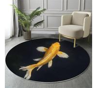 GDJSMIN Round Area Rug 180Cm Soft Circle Carpet Rug Short Pile Non Slip Washable Golden Koi Pattern Floor Round Rugs For Living Room Bedroom(Yellow Ancient Pond Scene)