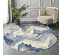 GDJSMIN Round Area Rug 60Cm Soft Circle Carpet Rug Short Pile Non Slip Washable Abstract Swirl Pattern Floor Round Rugs For Living Room Bedroom(Sky Blue Luxurious Marble Texture)