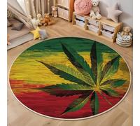 GDJSMIN Round Area Rug 60Cm Soft Circle Carpet Rug Short Pile Non Slip Washable Plant Leaf Design Floor Round Rugs For Living Room Bedroom(Green Yellow Art Illustration)