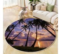 GDJSMIN Round Area Rug 60Cm Soft Circle Carpet Rug Short Pile Non Slip Washable Tall Palm Trees Floor Round Rugs For Living Room Bedroom(Purple Tropical Sunset Scene)