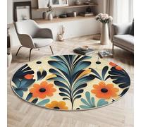 GDJSMIN Round Area Rug 60Cm Soft Circle Carpet Rug Short Pile Non Slip Washable Tropical Leaf Pattern Floor Round Rugs For Living Room Bedroom(Cream Abstract Art Pattern)