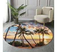 GDJSMIN Round Area Rug 80Cm Soft Circle Carpet Rug Short Pile Non Slip Washable Tall Palm Trees Floor Round Rugs For Living Room Bedroom(Orange Color Sunset Beach Scene)