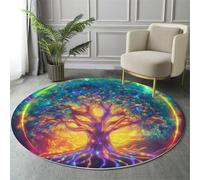 GDJSMIN Round Area Rug 80Cm Soft Circle Carpet Rug Short Pile Non Slip Washable Tall Trees Floor Round Rugs For Living Room Bedroom(Blue Fantasy Art Style)