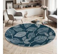 GDJSMIN Round Area Rug 80Cm Soft Circle Carpet Rug Short Pile Non Slip Washable White Line Leaf Paintings Floor Round Rugs For Living Room Bedroom(Blue Hand Drawn Plant Textures)