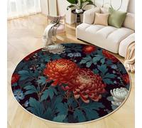 GDJSMIN Round Area Rug 90cm Soft Circle Carpet Rug Short Pile Non Slip Washable Peony Green Leaf Design Floor Round Rugs for Living Room Bedroom(Green Country Style)