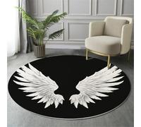 GDJSMIN Round Area Rug,White Angel Wings Floor Rug, Machine Washable Flat Art Style Carpet Floor Mat,Non Slip Soft Circle Carpet For Bedroom Living Room Home Decor,White