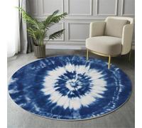 GDJSMIN Round Area Rug,White Spiral Pattern Floor Rug, Machine Washable Tie-Dye Design Carpet Floor Mat,Non Slip Soft Circle Carpet For Bedroom Living Room Home Decor,Indigo