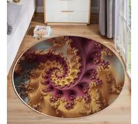 GDJSMIN Round Living Room Rug 120Cm, Complex Spiral Design Circle Area Carpet,Abstract Art Soft Low Pile Washable Non Slip Stain Resistant Floor Mat For Bedroom Entryway Dorm Beside, Gold