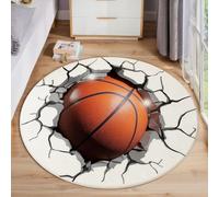 GDJSMIN Round Living Room Rug 200Cm, Basketball Breaks Through The Wall Circle Area Carpet, Soft Low Pile Washable Non Slip Sports Theme Floor Mat For Bedroom Dorm Beside Sofa,White