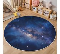 GDJSMIN Round Living Room Rug 200Cm, Milky Way In The Night Sky Circle Area Carpet, Soft Low Pile Non Slip Stain Resistant Cosmic View Floor Mat For Bedroom Entryway Dorm Beside, Blue