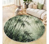 GDJSMIN Round Living Room Rug 80Cm, Bamboo Forest In The Mist Circle Area Carpet, Soft Low Pile Non Slip Stain Resistant Eastern Zen Floor Mat For Bedroom Entryway Dorm Beside, Sage Green