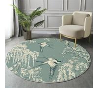 GDJSMIN Round Living Room Rug 80cm, Weeping Willows Flying Swallows Circle Area Carpet, Soft Low Pile Non Slip Traditional Flowers Birds Floor Mat for Bedroom Entryway Dorm Beside, Blue-Green