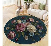 GDJSMIN Round Rug 150Cm Rococo Style Washable Rugs Oil Painting Peony And Daisy Patterns Rug Non Slip Lightweight Circle Carpet For Kitchen Living Room Bedroom Dining Room Hall,Light Purple