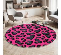 GDJSMIN Round Rug 200Cm Animal Themewashable Rugs Leopard Spot Patternrug Non Slip Lightweight Circle Carpet For Kitchen Living Room Bedroom Dining Room Hall,Pink Black