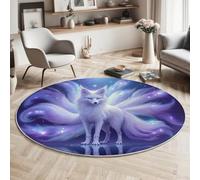 GDJSMIN Round Rug 80cm Ancient Chinese Mythology Washable Rugs Beautiful Nine-Tailed Fox Pattern Rug Non Slip Lightweight Circle Carpet for Kitchen Living Room Bedroom Dining Room Hall,Blue-Purple