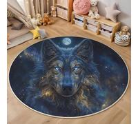 GDJSMIN Round Rug 80Cm Cosmic Starry Sky Elements Washable Rugs Mysterious Wolf Head Pattern Rug Non Slip Lightweight Circle Carpet For Kitchen Living Room Bedroom Dining Room Hall,Indigo