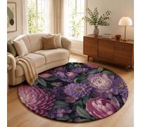 GDJSMIN Round Rug 90cm Soft Realistic Still Life Flowers Washable Deep Pink Circle Rug Chrysanthemums Green Leaves Non Slip Carpet for Living Room Dining Room Bedroom Entryway