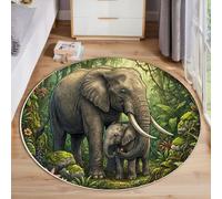 GDJSMIN Round Rug 90Cm Tropical Rainforest Animals Washable Rugs Elephants Vines Rug Non Slip Lightweight Circle Carpet For Kitchen Living Room Bedroom Dining Room Hall,Gray-Green