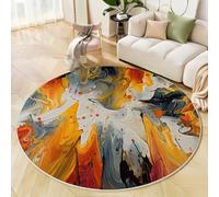 GDJSMIN Round Rugs 150Cm Circle Washable Area Rugs For Living Room Swirl Pattern Soft Low Pile Carpets Non-Slip Backing Abstract Painting Carpet For Kid Bedroomorange Color