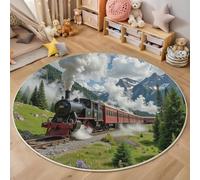 GDJSMIN Round Rugs 150Cm Circle Washable Area Rugs For Living Room Vintage Steam Train Soft Low Pile Carpets Non-Slip Backing Dense Forest Landscape Carpet For Kid Bedroomgreen