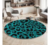 GDJSMIN Round Rugs 160Cm Circle Washable Area Rugs For Living Room Leopard Pattern Soft Low-Pile Carpets With Non-Slip Backing Simple Animal Texture Carpet For Kid’S Bedroom Nursery,Turquoise